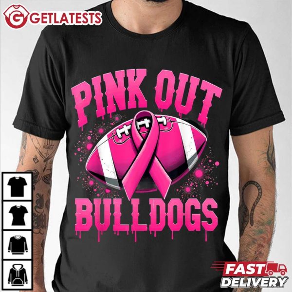 Bulldog Pink Out Football Tackle Breast Cancer Awareness T Shirt (3)