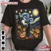 Van Gogh Starry Night Black Cat Pumpkins Halloween T Shirt (1)