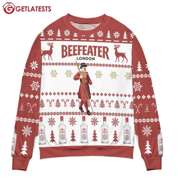 Beefeater London Dry Gin Reindeer Snowflake Pattern Ugly Christmas Sweater (1)