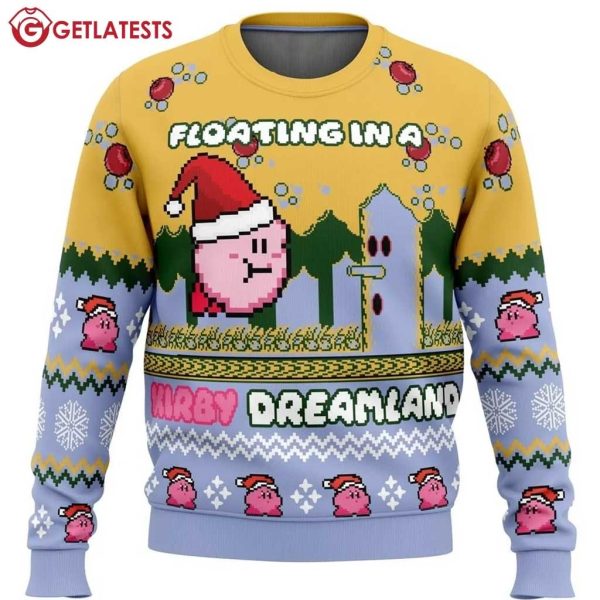 Kirby Floating In A Kirby Dream Land Ugly Christmas Sweater (1)