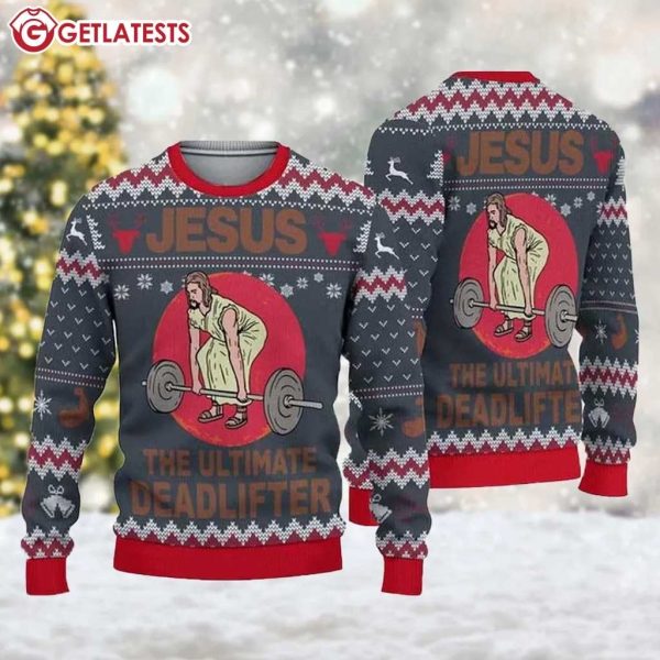 Jesus The Ultimate Deadlifter Ugly Christmas Sweater (2)