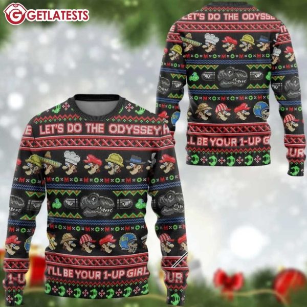 Super Mario Let's Do The Odyssey I'LL Be Your 1 Up Girl Ugly Sweater (2)