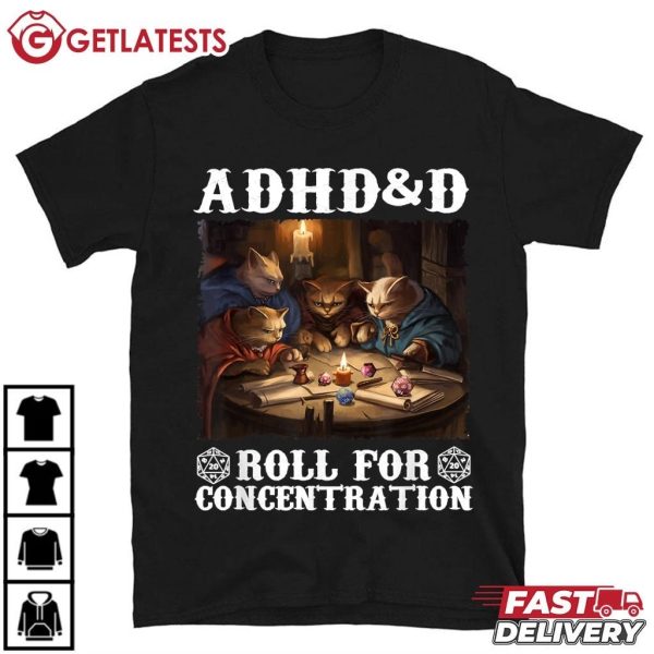 ADHD&D Roll For Concentration Cat Lovers Gaming T Shirt (2)