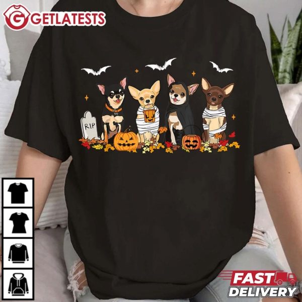 Chihuahua Pumpkin Ghost Bat Witch Funny Halloween T Shirt (1)