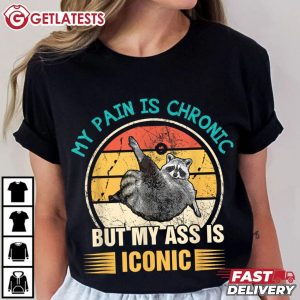 Raccoon My Pain Is Chronic But My Ass Is Iconic Vintage Graphic T Shirt (1)