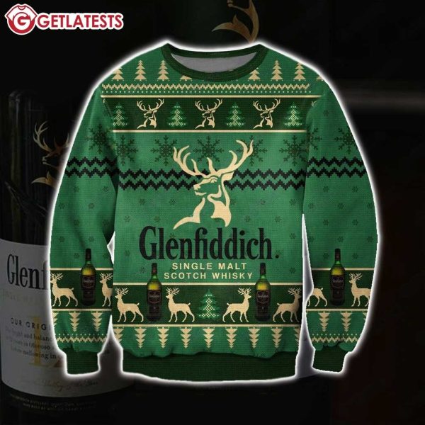 Glenfiddich Single Malt Scotch Whiskey Wine Ugly Christmas Sweater