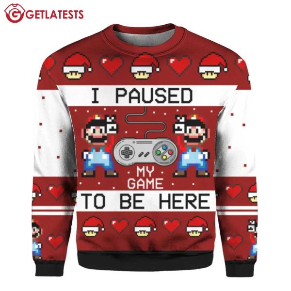 Super Mario I Paused To Be Here Game Ugly Christmas Sweater (2)