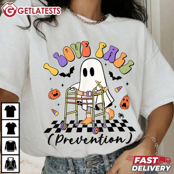 I Love Fall Prevention Physical Therapy Cute Ghost Halloween T Shirt (1)