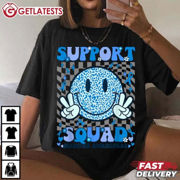 Support Squad Diabetes Awareness Blue Smile Face T Shirt (3)