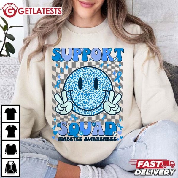 Support Squad Diabetes Awareness Blue Smile Face T Shirt (2)