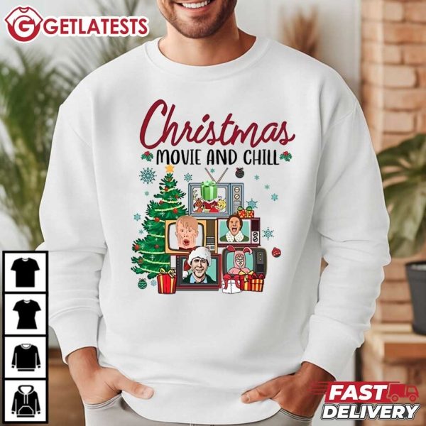 Christmas Movie And Chill Merry Christmas T Shirt (1)