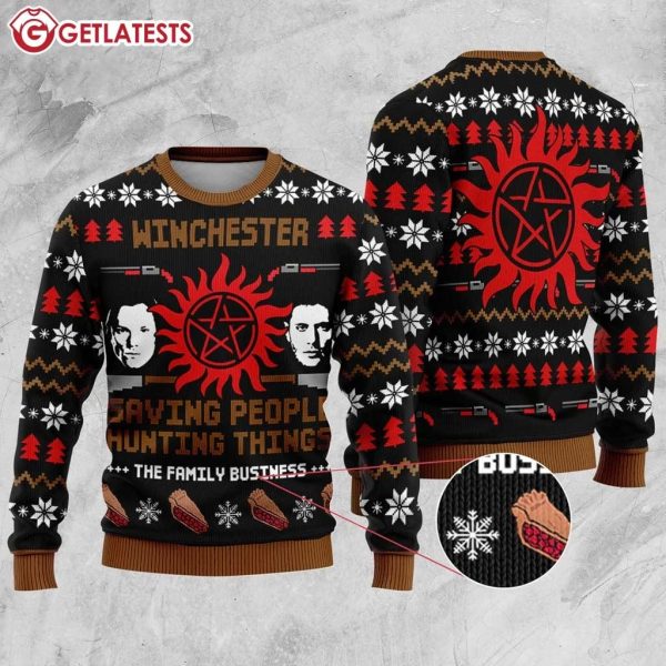 Winchesters Supernatural Saving People Hunting Things Ugly Christmas Sweater (1)