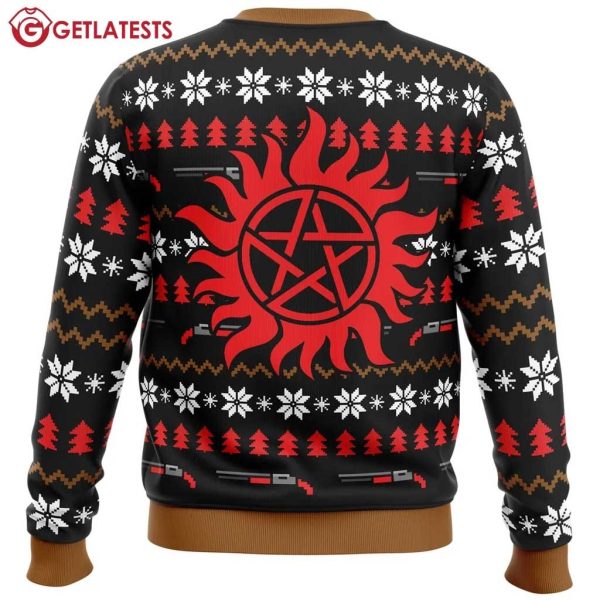 Winchesters Supernatural Saving People Hunting Things Ugly Christmas Sweater (2)