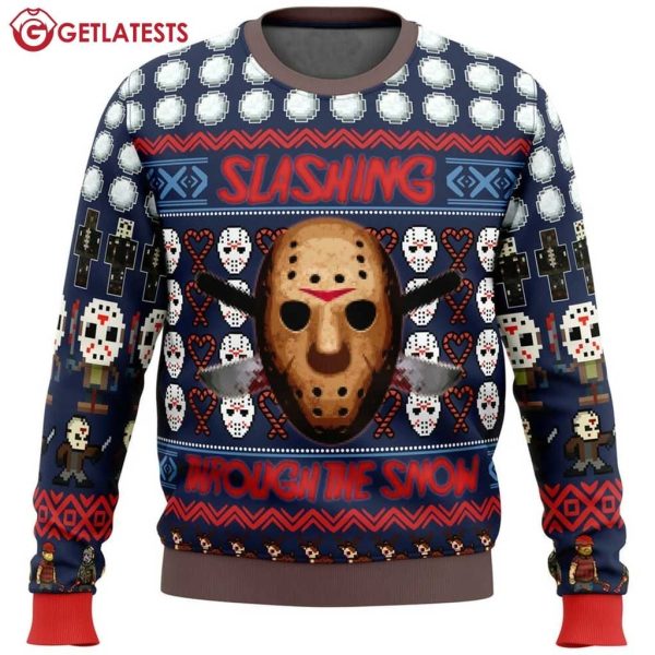 Jason Voorhees Slashing Through The Snow Friday the 13th Ugly Christmas Swea (1)