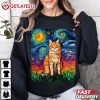 Orange Tabby Tiger Cat Starry Night Colorful Art by Aja T Shirt (1)