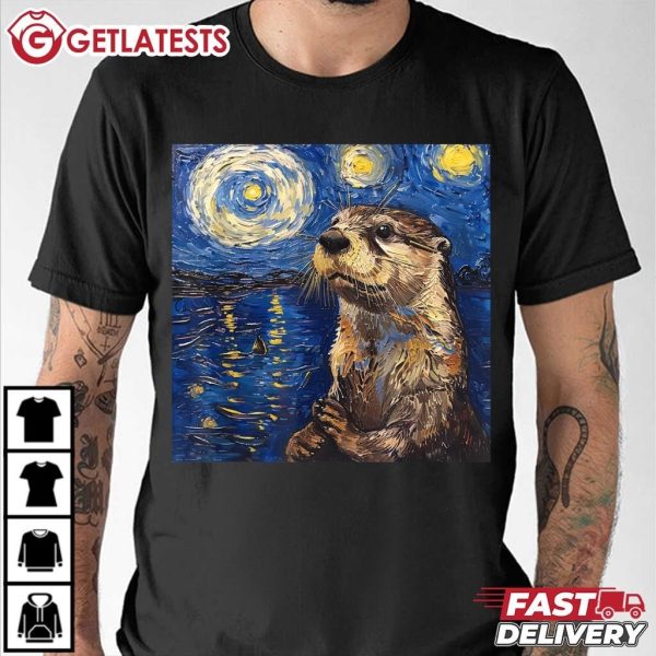 Otter Van Gogh Style Starry Night T Shirt (3)