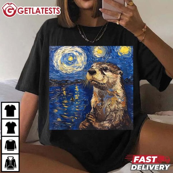 Otter Van Gogh Style Starry Night T Shirt (1)