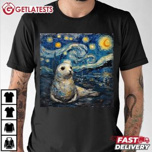 Seal Sea Lion Van Gogh Style Starry Night T Shirt (3)