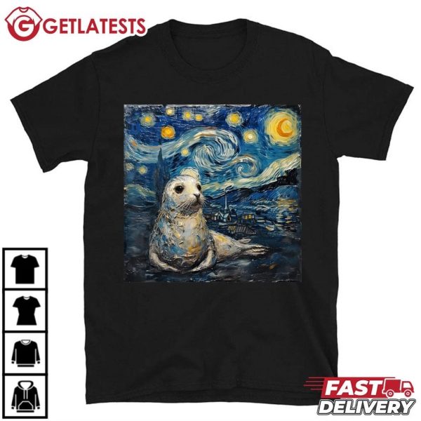 Seal Sea Lion Van Gogh Style Starry Night T Shirt (2)