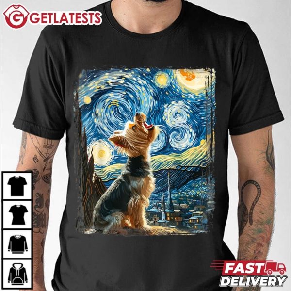 Yorkshire Terrier Dog Starry Night Van Gogh T Shirt (3)