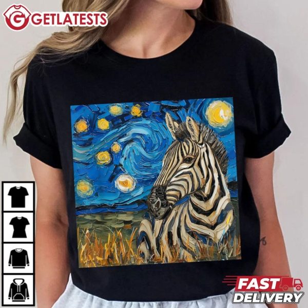 Zebra Van Gogh Style Starry Night T Shirt (1)