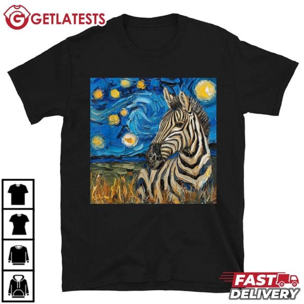 Zebra Van Gogh Style Starry Night T Shirt (2)