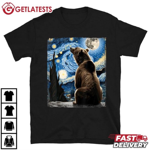 Grizzly Bear Van Gogh Style Starry Night T Shirt (2)