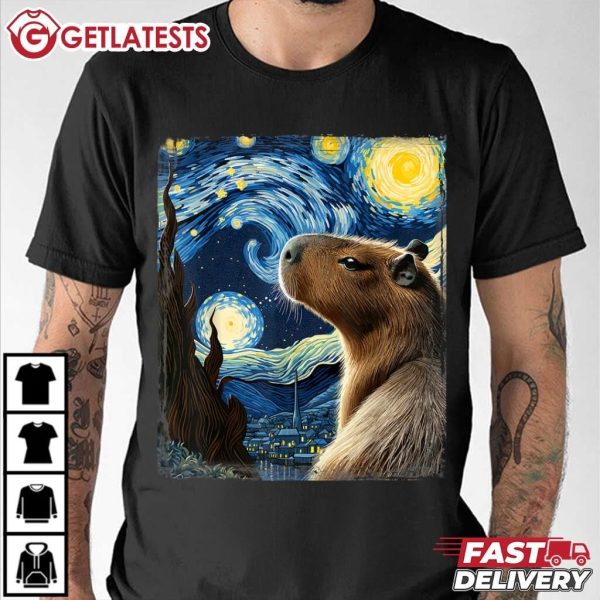 Capybara Van Gogh Style Starry Night T Shirt (2)