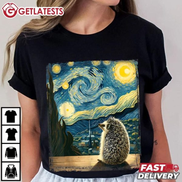 Hedgehog Van Gogh Style Starry Night Artistic T Shirt (1)