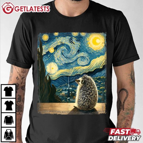 Hedgehog Van Gogh Style Starry Night Artistic T Shirt (2)