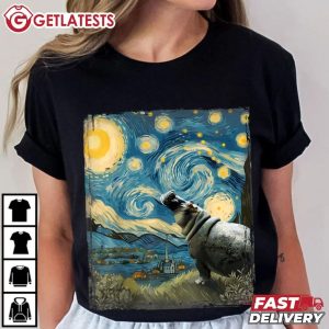 Hippopotamus Van Gogh Starry Night Hippo Artistic T Shirt (1)