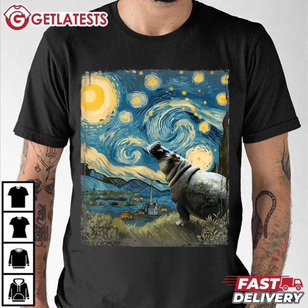 Hippopotamus Van Gogh Starry Night Hippo Artistic T Shirt (2)