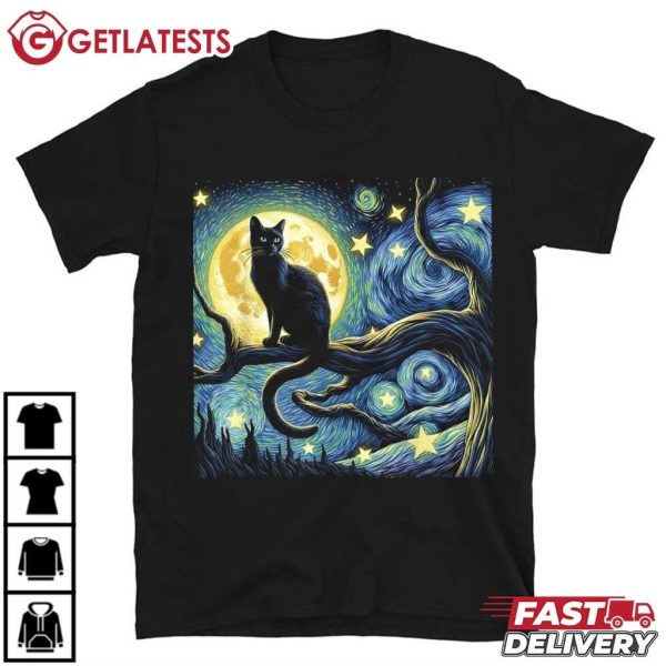 Cat Starry Night Funny Cat Lovers T Shirt (1)