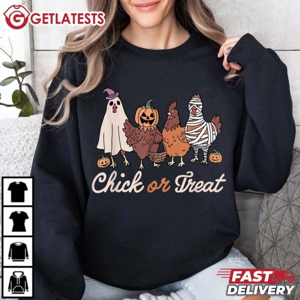 Chick Or Treat Halloween Witch Spooky Pumpkin Chicken T Shirt (2)