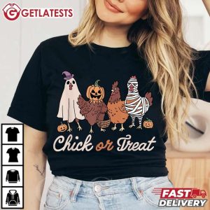 Chick Or Treat Halloween Witch Spooky Pumpkin Chicken T Shirt (1)