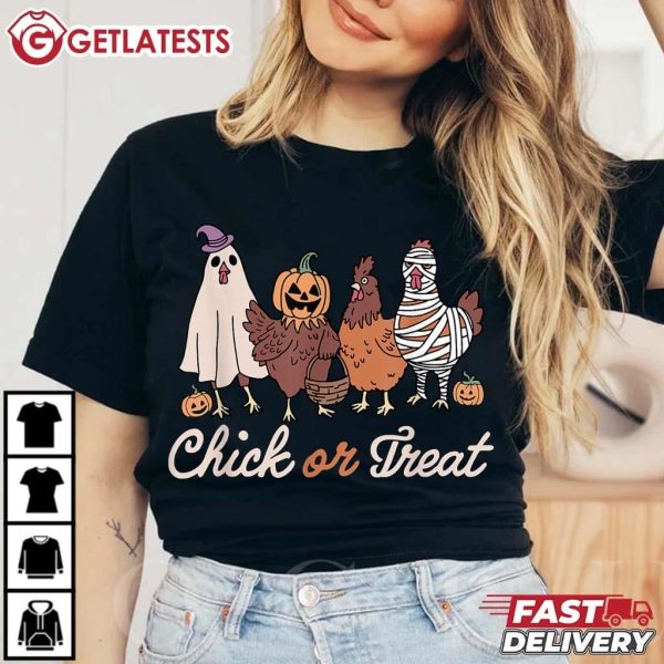 Chick Or Treat Halloween Witch Spooky Pumpkin Chicken T Shirt (1)