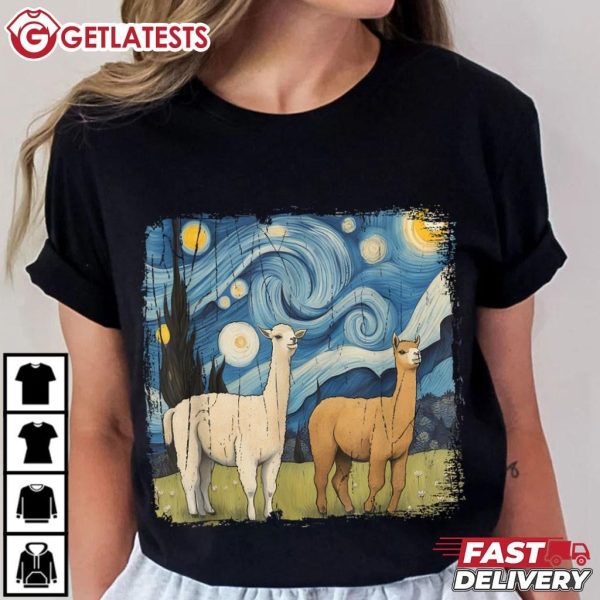 Llama Starry Night Artwork Cotopaxi National Park Souvenir T Shirt (2)