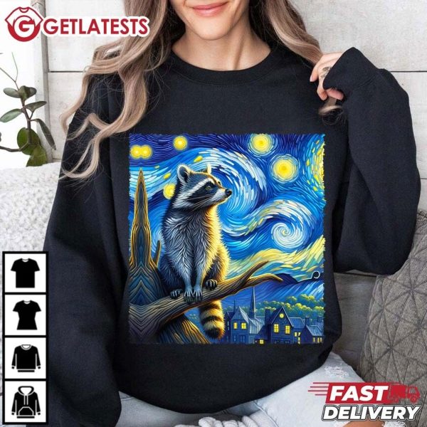 Raccoon Starry Night Van Gogh Artistic T Shirt (3)