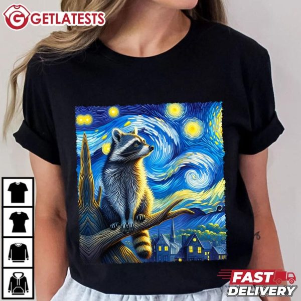 Raccoon Starry Night Van Gogh Artistic T Shirt (1)