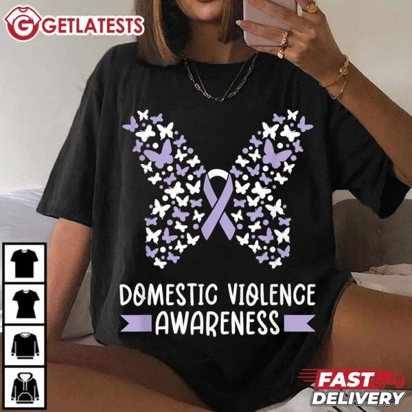 Domestic Violence Awareness Butterfly Purple Ribbon T Shirt (1)