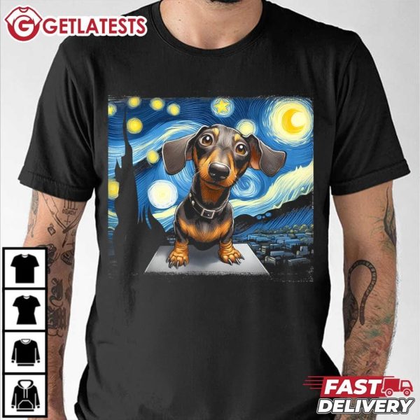 Dachshunds Sausage Dogs Starry Night Funny Artistic T Shirt (3)