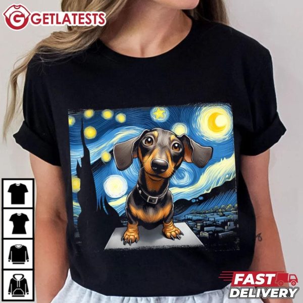 Dachshunds Sausage Dogs Starry Night Funny Artistic T Shirt (1)