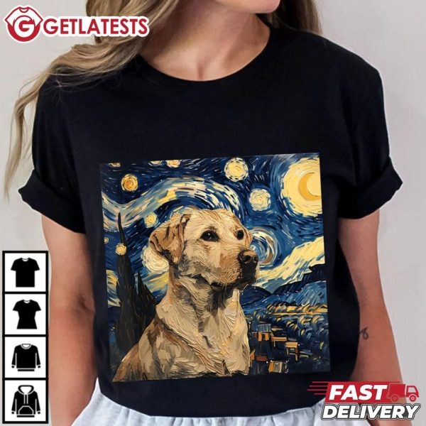 Labrador Retriever Dog Van Gogh Starry Night Artistic T Shirt (1)