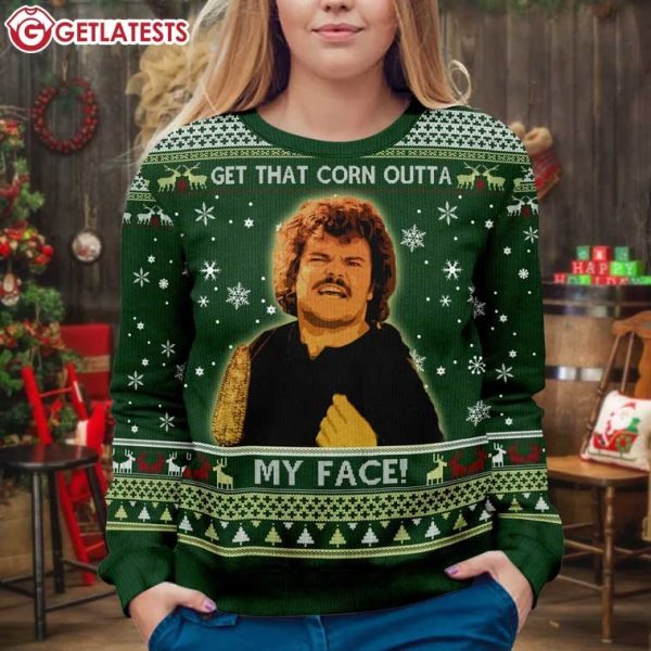 Nacho Libre Get That Corn Outta My Face Ugly Christmas Sweater (2)