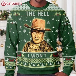 John Wayne The Hell I Won't 1980s Western Movie Ugly Christmas Sweater (1)