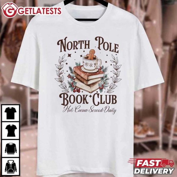 North Pole Book Club Hot Cocoa Served Daily Christmas Book Lovers T Shirt (2)