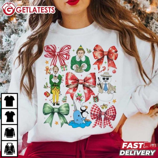 Buddy Elf Coquette Bow Christmas Movie T Shirt (1)