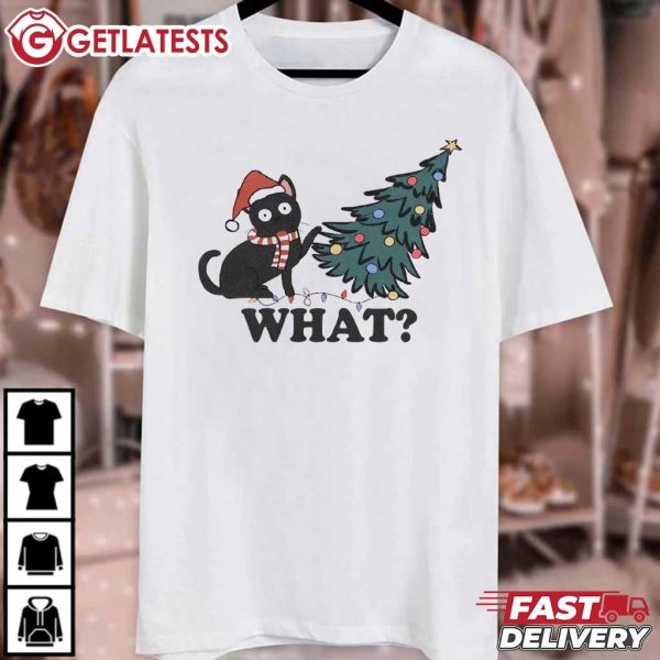 Christmas Black Cat What Christmas Tree T Shirt (2)