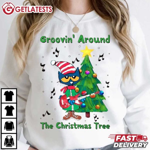 Pete The Cat Groovin Around the Christmas Tree Christmas T Shirt (1)