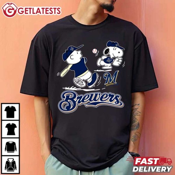 Peanuts Charlie Brown And Snoopy Playing Baseball Milwaukee Brewers T Shirt (3)